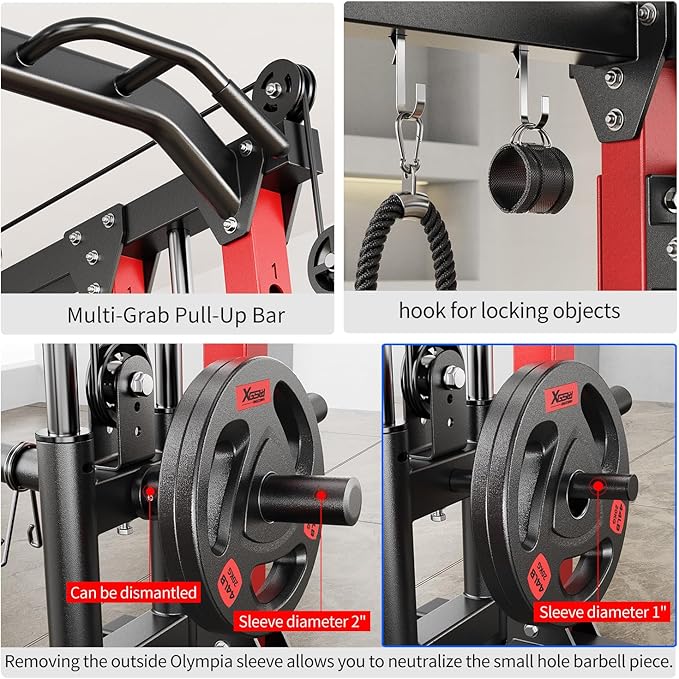 Power Cage,1600lbs Multi-Function Power Rack with Adjustable Cable Crossover System and More Training Attachment, Weight Cage for Home Gym