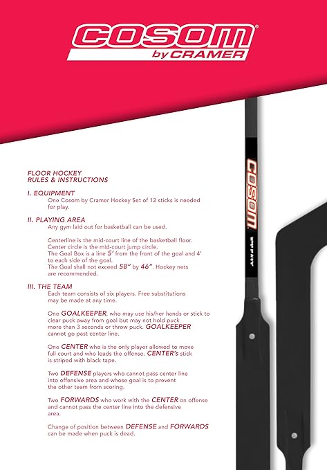 Cosom Senior Hockey Sticks for Floor Hockey and Street Hockey, 47" Standard Shaft, 20 Pieces Set with 12 Plastic Sticks, 2 Goalie Sticks, 3 Pucks and 3 Balls