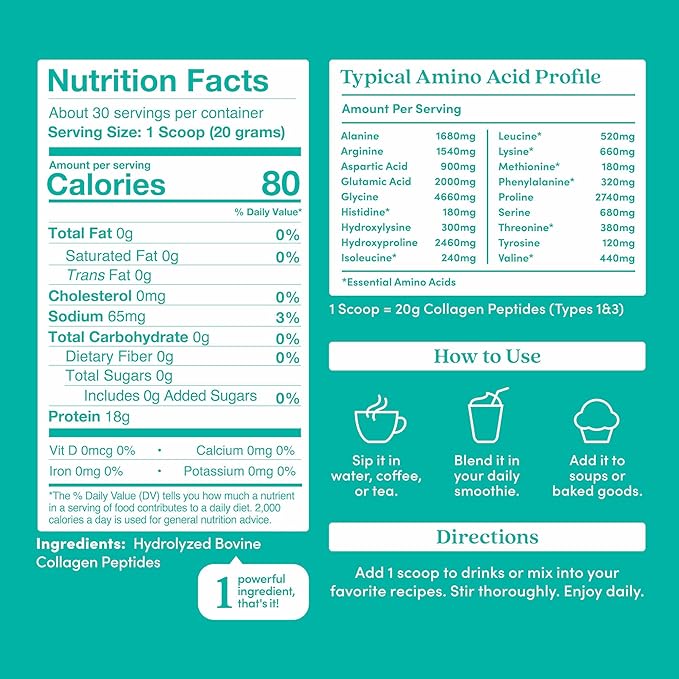 Further Food Unflavored Collagen Peptides Powder, Grass-Fed Pasture-Raised Hydrolyzed Type 1 & 3 Protein Gut Health