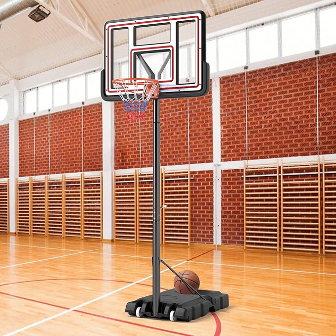 Giantex Portable Basketball Hoop Outdoor - 7.4-10 FT Height Adjustable Basketball Goal System w/ 44 Inch Shatterproof PC Backboard, Fillable Base, Basketball Hoop Indoor for Adults, Backyard, Driveway