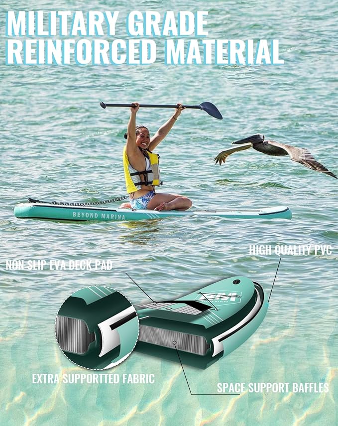 BM Paddle Board Inflatable Stand Up Paddle Board, SUP Paddleboard for Adult, Premium Accessories | Non-Slip EVA Deck & Foam Handles, Camera Mount, Double Action Pump, 85L Travel Backpack