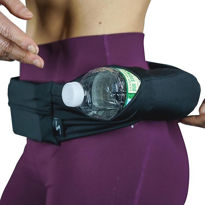 3 Pocket Adjustable Running Belt Waist Pack, Fanny Pack For Working Out With Sweat Resistant Backing, Holds All iPhone Models (Black/Black, X-Small)