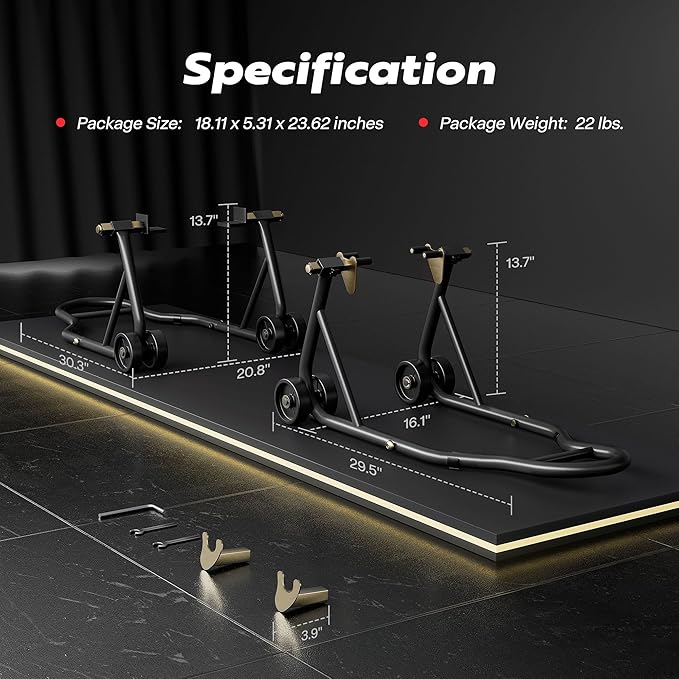 SPECSTAR Universal Motorcycle Stands, 882 Lbs Capacity Front Rear Wheels Lift Combo with U+L Adjustable Swingarm Spool, Heavy Duty Paddock Stands for BMW, Suzuki, Yamaha, Honda, Kawasaki, Black
