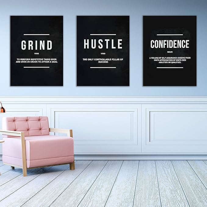 Yetaryy Motivational Poster Inspirational Wall Art 3 Pieces Canvas Painting Lion Artwork for Living Room Office Modern Home Decor Prints Pictures Wall Decor Framed Ready to Hang [48''Wx 24''H]