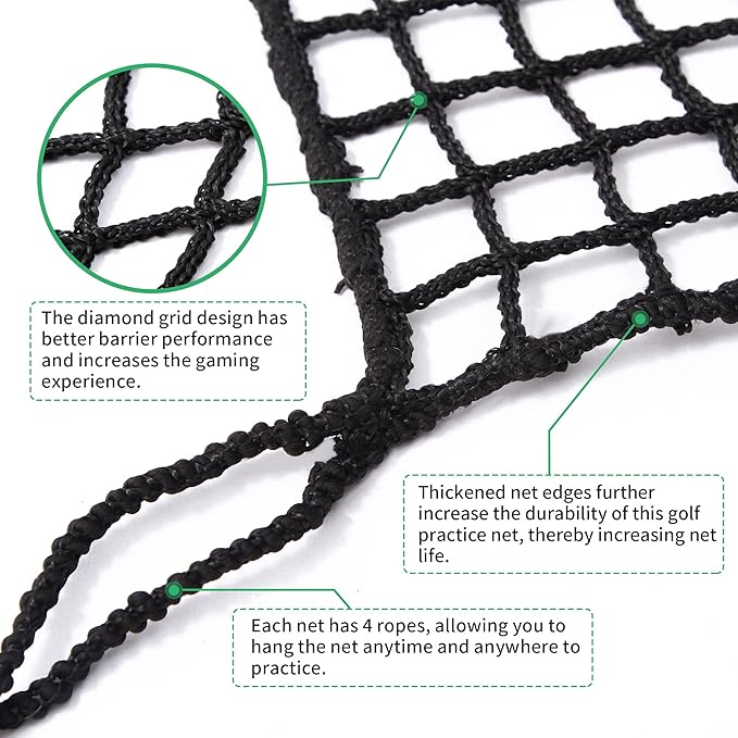 Black Polyester Golf Practice Fence Net, Heavy Duty Golf Ball Barrier Net, Indoor Outdoor Portable Golf Seine Net, Golf Batting Net, Adjustable Protective Net for Backyard