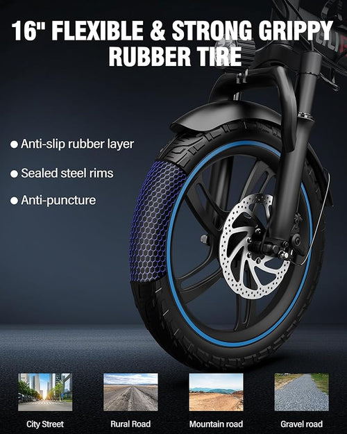 2 Seater Electric Bike for Adults,Mini Bike 500/750 Motor,28MPH,48V/15AH Removable Battery,25-30Miles 16" Fat Tire Commuter Ebike,Full Suspension Foldable Electric Bicycles for Adults Teens