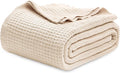 Bedsure 100% Cotton Blanket Twin XL Size for College Dorm - Breathable and Soft, Waffle Weave Twin Blanket for Summer, Dorm Room Essentials, Yellowish Cream, 66x90 inches