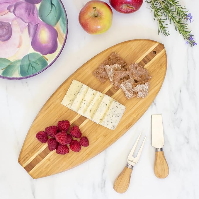 Totally Bamboo Lil' Surfer Surfboard Shaped Bamboo Serving and Cutting Board, 14-1/2" x 6