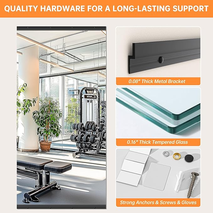 Hasipu 2 Pcs 71''x31'' Home Gym Mirror Large Full Length Wall Mounted Full Body Mirror for Yoga Dance Fitness Exercise Studio Bedroom Garage, Frameless Tempered Glass Workout Mirrors Black Rectangular