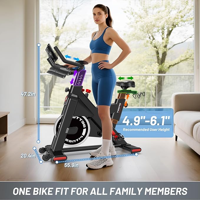 Exercise Bike, Stationary Bike for Home Cardio with Comfortable Seat Cushion, Adjustable Seat Handle, iPad Holder & 350 lbs Weight Capacity