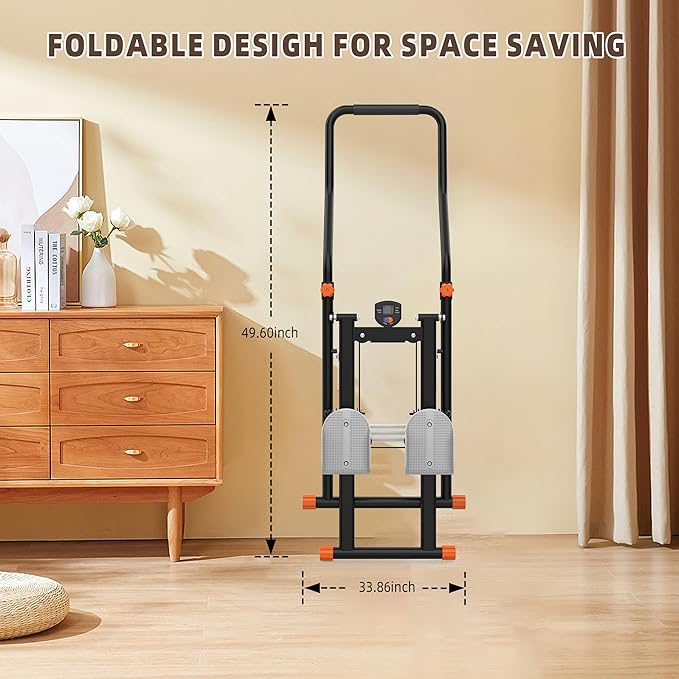 Stair Stepper for Home Gym - Foldable Vertical Climber Machine for Full-Body Workout, Cardio Exercise Machine with LCD Monitor, Adjustable Handlebar&Non-Slip Pedals -for Women&Men