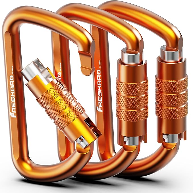 FresKaro 3inch 12kN-2698lbs Auto Locking Carabiner Clips, Solid D Shape, Heavy Duty 7075 Aluminum, Lightweight 1.09oz, Rust Proof, for Hammock, Hiking, Dog Leash, Keychain etc., Multi-Colors