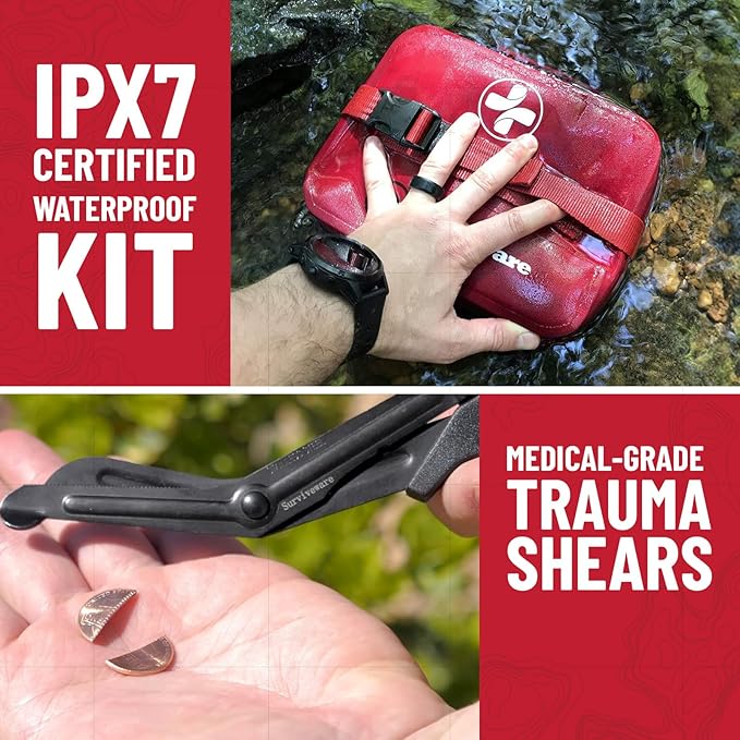 Surviveware 184 Pcs Waterproof Premium Survival First Aid Kit - Survival Emergency Preparedness for Travel Camping Gear, Survival Kit and Outdoor Emergencies - Survival Kit
