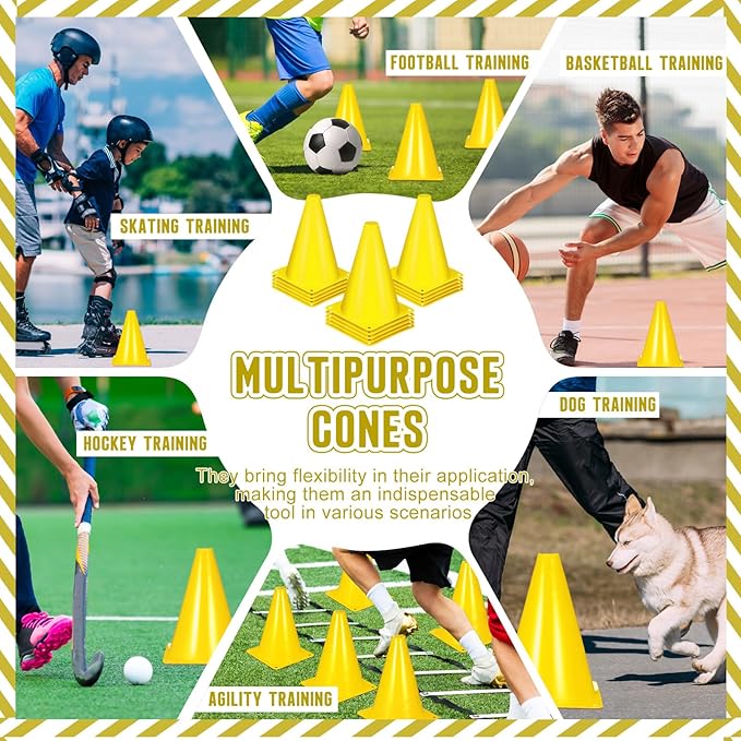 Syhood 30 Pack 7 Inch Plastic Traffic Cones Sports Training Agility Marker Mini Cones for Soccer, Skating, Football, Basketball, Indoor and Outdoor Games Sports Practice Equipment