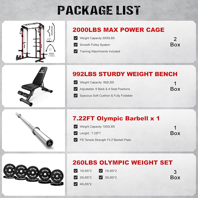 Power Cage, 2000LBS Multi-Function C21 Power Rack with Dual Pulley Cable Crossover System, All-in-One Squat Rack with More Training Attachments