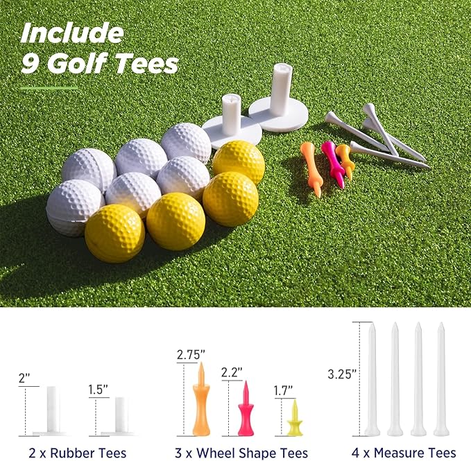 Golfguru Golf Mat, 5x4ft/5x5ft Dense Elite Golf Hitting Mats Practice with 10 Balls, 9 Tees, Heavy Duty Artificial Hitting Training Matt for Backyard Driving Chipping Indoor Outdoor Simulators