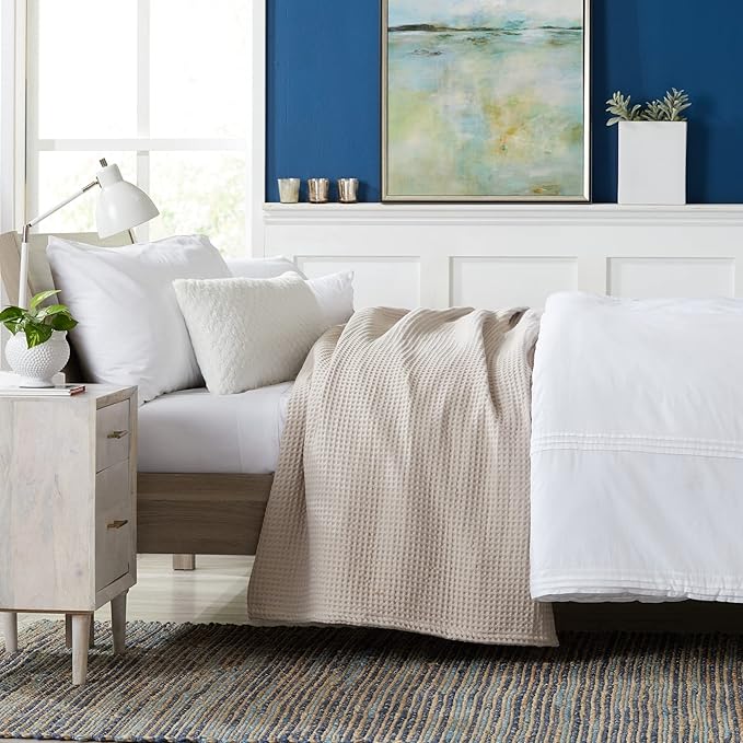100% Cotton Waffle Weave Bed Blanket | Soft, Breathable, and Lightweight Blanket for All-Season | Perfect for Layering | Brielle Collection (Full/Queen, Taupe)