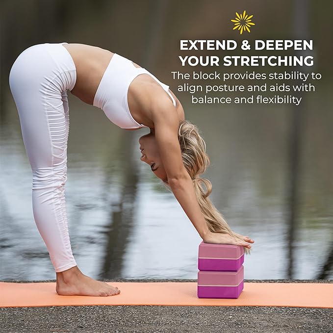 Sunshine Yoga 4" Striped Yoga Block, 10 Pack Bulk EVA Foam Yoga Blocks, Firm and Supportive Yoga Brick, Balance Foam for Stretching, Pilates, and Workout, 4" x 6" x 9"