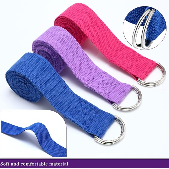 Leyndo 24 Pieces Yoga Strap Stretching Pilates Exercise Adjustable Straps 6 ft Non Elastic Yoga Belt with Adjustable D Ring Buckle for Pilates Gym Workouts Fitness