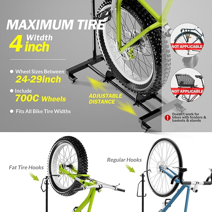 Vertical Bike Parking Stand - Adjustable Height for 29" Wheels, Space-Saving & Freestanding Bike Rack for MTB/Road Bikes,No-Drill Installation Indoor Bike Storage for Apartments & Garages