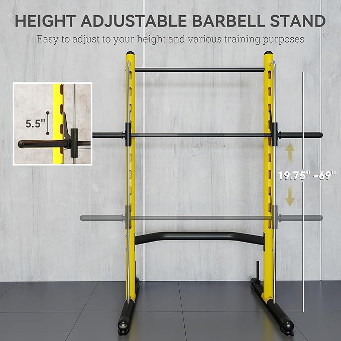Soozier Squat Rack with Pull-Up Bar, Adjustable Power Rack with Barbell Bar, Multi-Functional Bench Press Rack for Home Gym Strength Training