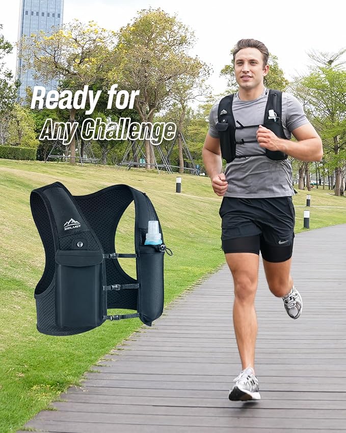 Running Vest for Women Men, USA Original Patent, Adjustable Chest Straps Running Hydration Vest with 500ml Soft Flask, Lightweight Reflective Hydration Backpack for Marathon