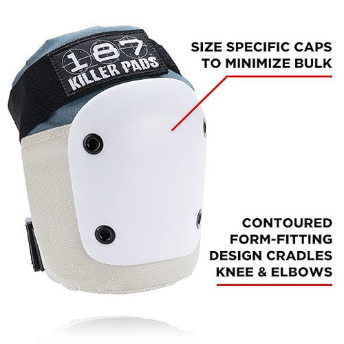 187 KILLER PADS Knee Pads, Elbow Pads Combo Pack, Stone Blue, Small/Medium