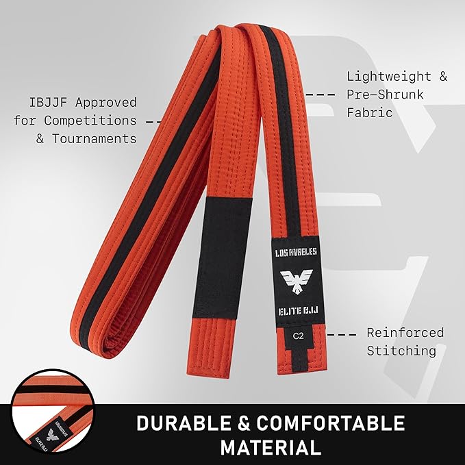 Elite Sports Kids Brazilian Jiu Jitsu Belts Preshurunk Martial Arts Youth BJJ Belts for Girls & Boys with BJJ Ranking Stripes