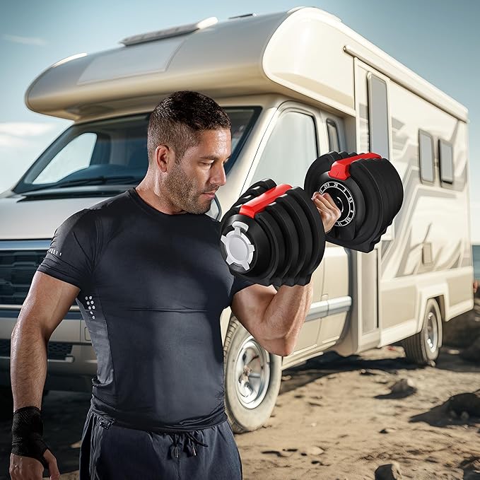 Yaheetech Adjustable Dumbbell Set 28/40/52.5/90LBS Adjustable Dumbbells Fast Adjust Dumbbell Weight Set with Anti-Slip Handle and Tray for Men/Women Home Gym Strength Training Equipment Single/Pair
