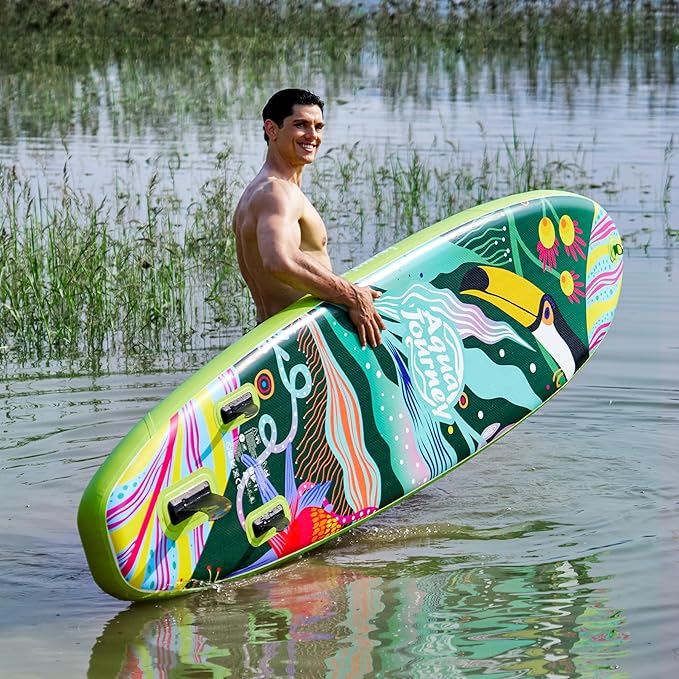 10'6"Inflatable Stand Up Paddle Board Ultra Portable-Lightweight & Stable|All-in-One Kit w/Aluminum Paddle, Dual-Action Pump & Backpack|Lakes & Oceans Ready for Family Recreation by Aquajourney