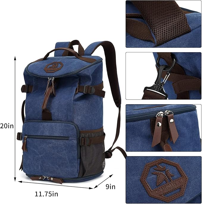 Kalesi Gym Duffle Bag Backpack 4-Way Vintage canvas with Shoes Compartment for travel Sport Hiking laptop (Vintage blue)