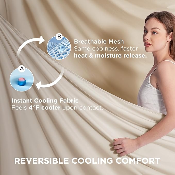Bedsure Summer Cooling Blanket King Size for Hot Sleepers with Sports Mesh Design, Arc-Chill Q-Max 0.4 Lightweight Breathable Ice Cold Blanket for Night Sweats, 108 x 90 Inches, Mesh Beige