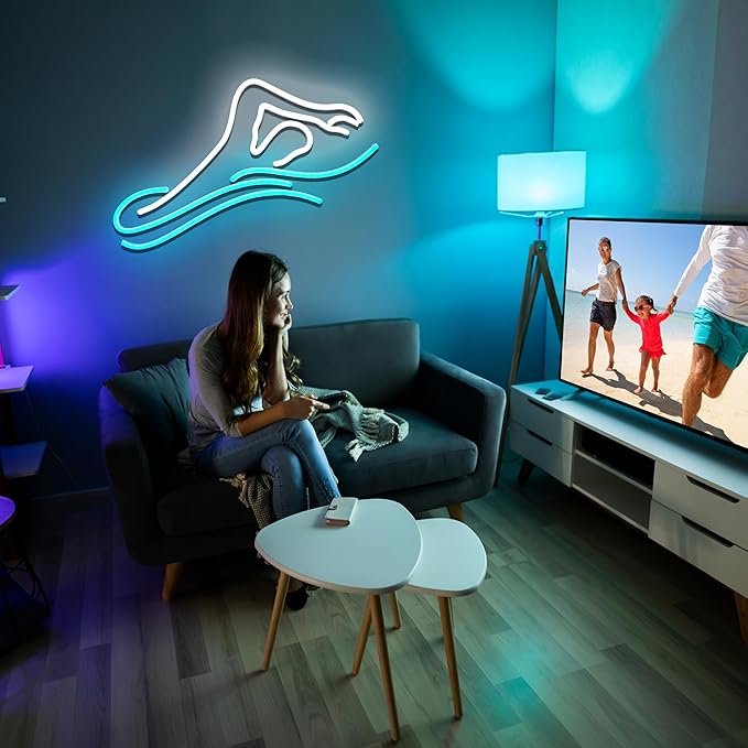 Man Swim Neon Sign For Swimming Pool Club Wall Sign Decor Teen Boy Sports Gifts Man Cave Game Room Bar Pub 16.5"×8.7"