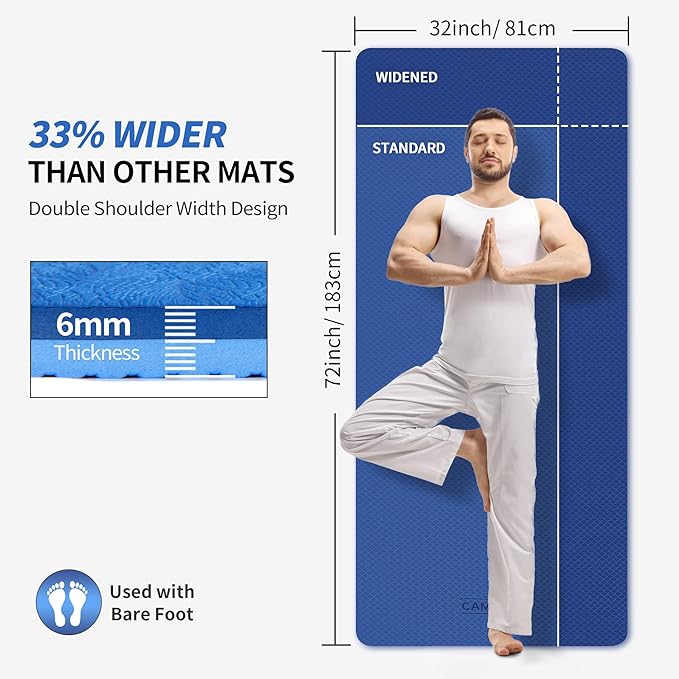 CAMBIVO Extra Wide Yoga Mat for Women and Men (72"/84"x 32"x 1/4") TPE Workout Mat, Non-slip Large Exercise Fitness Mat for Yoga, Pilates, Workout