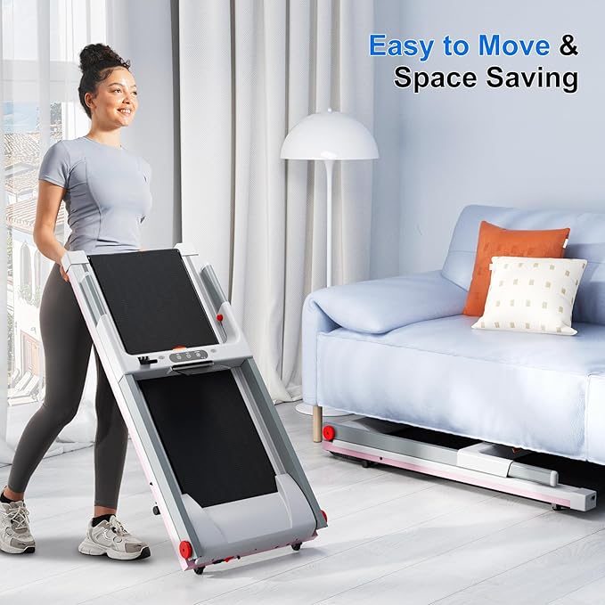 Treadmill with 5% Incline, 300lbs Capacity Folding 15 HP Small Treadmills for Home Portable Running Treadmill with Handles Quiet Brushless Dual Cushion System, Electric Compact Treadmil