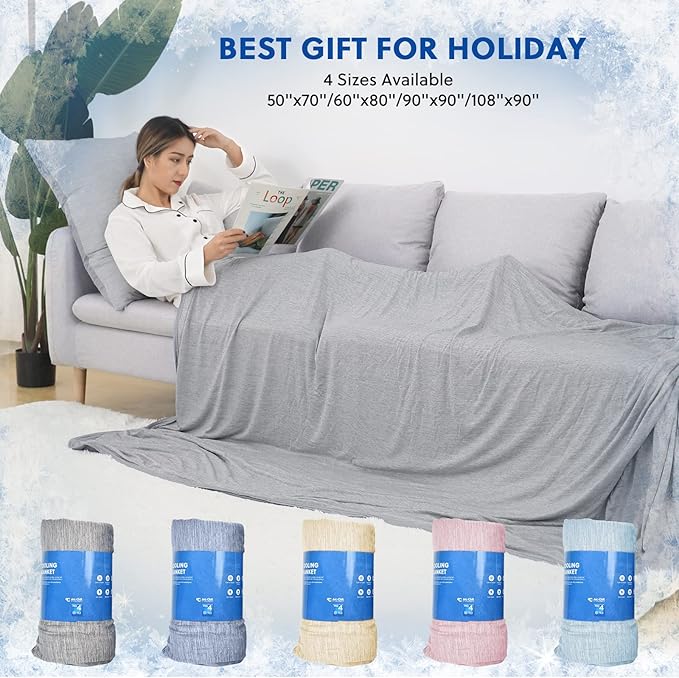 HOMFINE Cooling Blankets for Hot Sleepers - Summer Blanket Thin Lightweight Breathable Soft Double Side Enhanced Cooling for Bed Couch Sofa, Keep Cool for Night Sweats (Grey, 60 x 80 inches)
