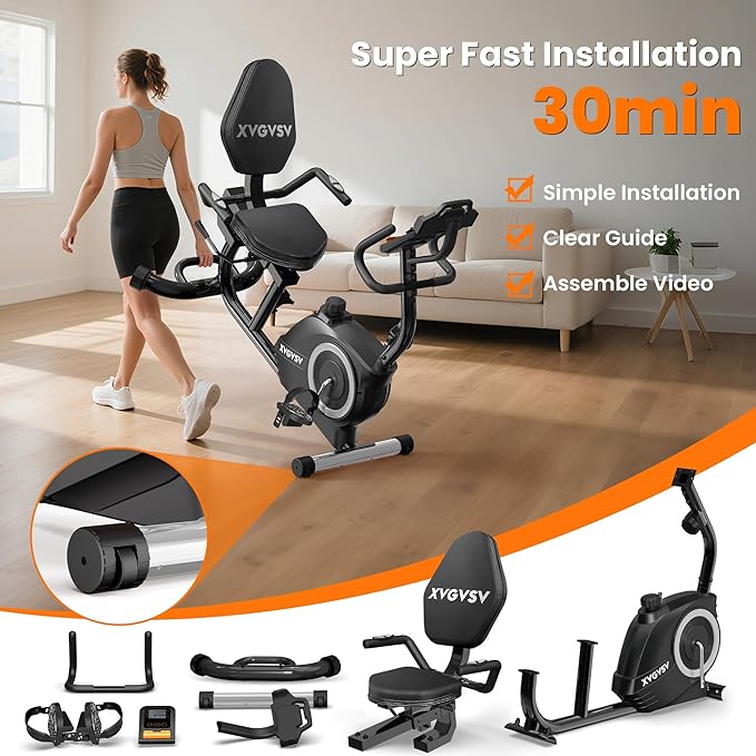 Recumbent Exercise Bike for Home Use, Quiet Recumbent Stationary Bikes for Adults & Seniors, 16-Level Resistance, Adjustable Seat, Supports 400LB, Pulse Sensors & LCD Display
