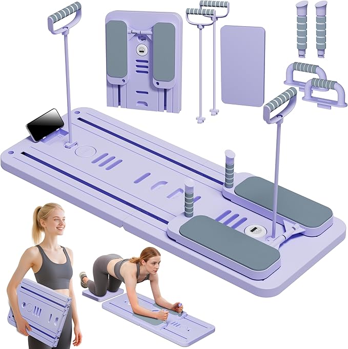 Pilates Reformer Set, ESBANY Pilates Board with Phone Holder, Multi-Purpose Foldable Pilates Reformer Machine, Portable Home Pilates Slider Board Equipment for Home Workout, Fitness, Exercise, Abs