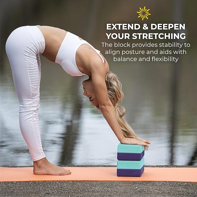 Sunshine Yoga 4" Striped Yoga Block, 10 Pack Bulk EVA Foam Yoga Blocks, Firm and Supportive Yoga Brick, Balance Foam for Stretching, Pilates, and Workout, 4" x 6" x 9"