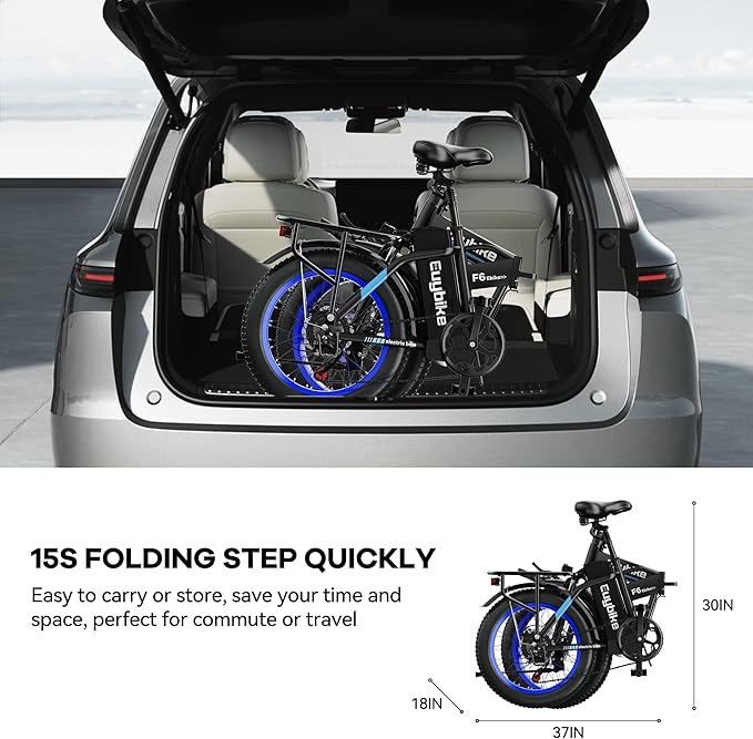 Foldable Electric Bike for Adults, 30+MPH, 48V 20Ah Removable Lithium Battery up to 80Miles, 20" Fat Tire 1000W Peak Motor Dirt Ebike Adult Electric Bicycle for Commute Beach Mountain E Bike