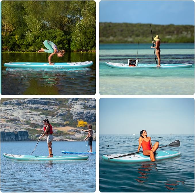 10' Inflatable Stand Up Paddle Board, Ultra-Light Wide Yoga Board for All Skill Levels with Premium SUP Paddleboard Accessories, 84L Waterproof Bag, Non-Slip Comfort Deck for Youth & Adults