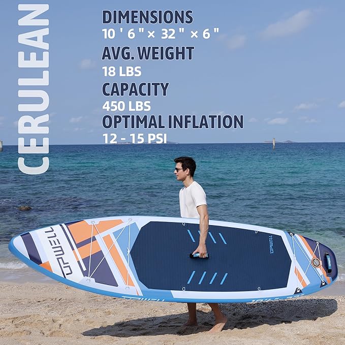 UPWELL 10'6"/11'/11'6" Inflatable Paddle Board, Stand Up Paddlboard for Youth & Adults, Stable Design, Premium SUP Accessories, Backpack, Leash, Hand Pump, Fins