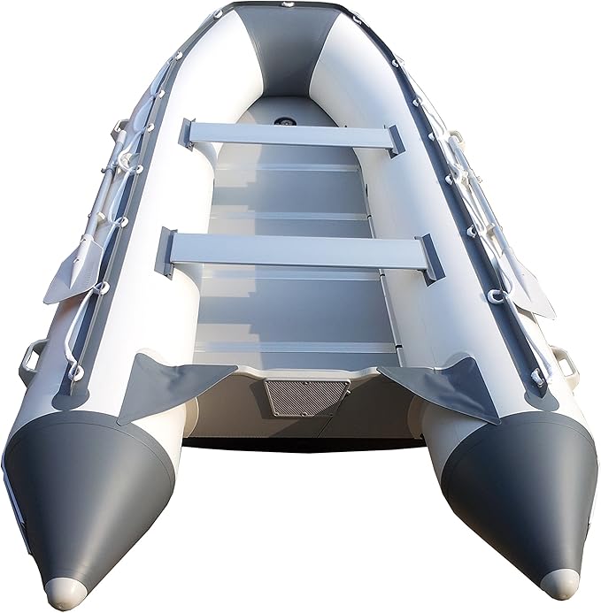Newport 12ft 6in Catalina Inflatable Dinghy Boat Transom Sport Tender - 6 Person - 20 Horsepower USCG Rated, White/Gray