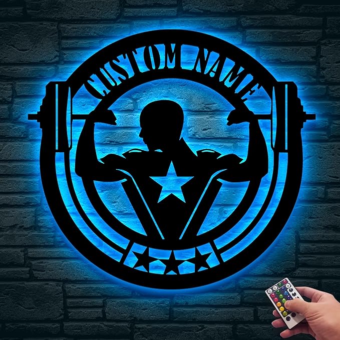 Personalized Gym Metal Sign With LED Light, Custom Gym Wall Art, Gymer Gift, Wall Decor for Home, Birthday & Xmas