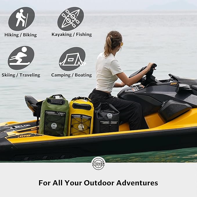 STOVER 5/10/25/30/40/55L Waterproof Backpack- Floating Dry Bag for Kayaking, Travel, Beach, Hiking, & Camping, Men/Women