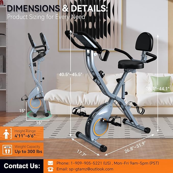 Foldable Exercise Bike Stationary Bikes for Home, 5 IN 1 Indoor Workout Bike, Cycling Bike with 16-Level Quiet Magnetic Resistance, 6.6 LBS Flywheel and 300LBS Capacity, 2025 Designed 817 X-bike