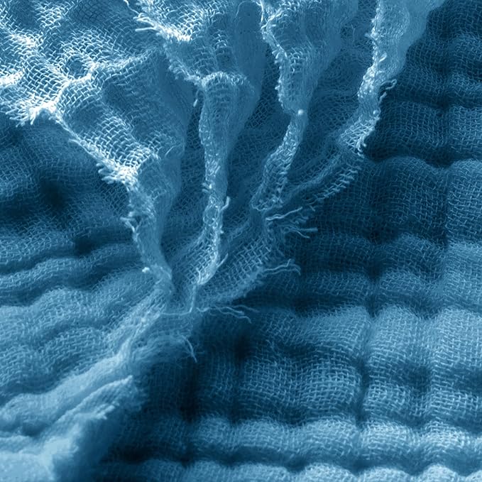Carriediosa 100% Cotton Muslin Throw Blanket 108" X 90" King Size，4-Layers Summer Gauze Throws for Bed Couch，Soft Lightweight Breathable Linen Blankets Bedspread for Adults All Season，Dusty Blue