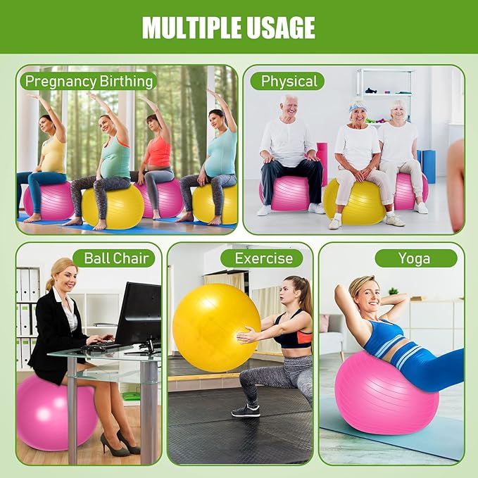 Leyndo 2 Pcs Yoga Ball Exercise Ball Large 26 Inch Exercise Anti Burst Birthing Fitness Ball with Pump, 26 Inches/ 65 cm for Improved Posture, Balance, Yoga, Pilates, Training