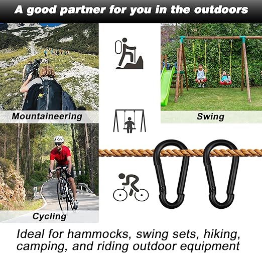 100 PCS 2.36'' Spring Snap Hook Carabiner, M6 1/4 Inch Galvanized Black Steel Carabiner Clip, 260LBS Holding Capacity Quick Link Clip Keychain for Hammock Dog Leash & Camping Gym