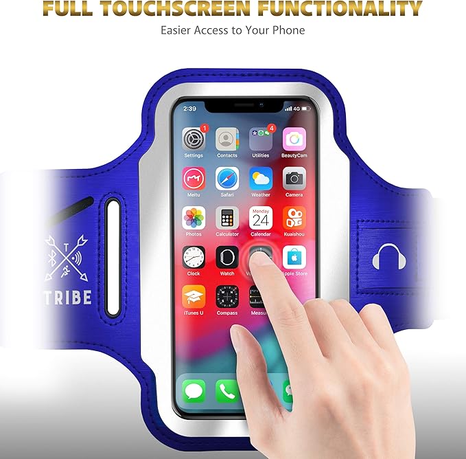 TRIBE Running Phone Holder Armband. iPhone & Galaxy Cell Phone Sports Arm Bands for Women, Men, Runners, Jogging, Walking, Exercise & Gym Workout. Fits All Smartphones. Adjustable Strap, CC/Key Pocket
